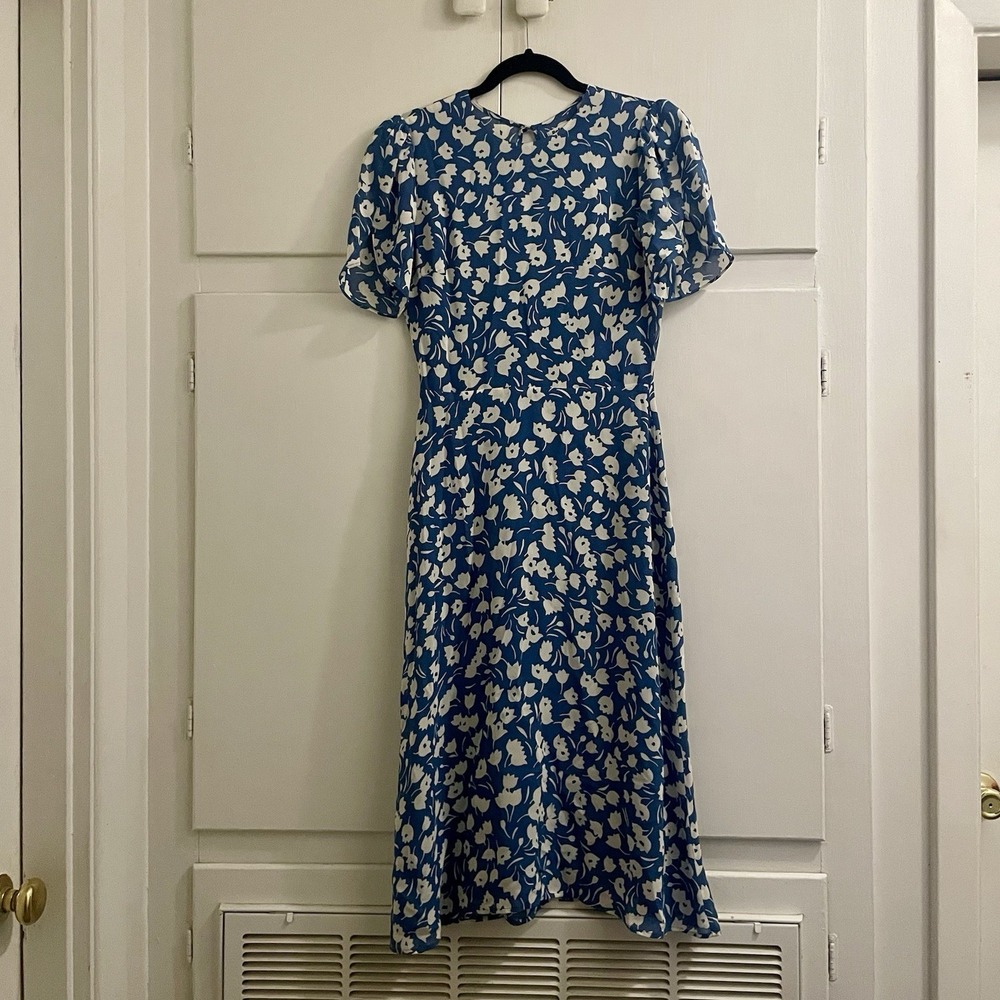 Reformation Andre Floral Short Sleeve Midi Dress in Tulip Blue Size 4 - Picture 1 of 7